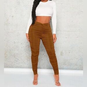 Brown Ruched High-Waisted leggings
